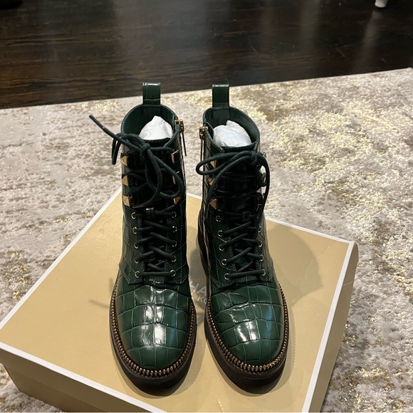 MICHAEL Michael Kors Haskell Crocodile Embossed Leather Combat Boot - Picture 2 of 6